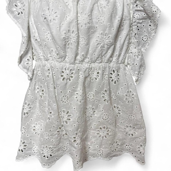 White Ruffle Sleeves Romantic Eyelet Tank Top Boho Cottage Core Size XL - Picture 3 of 7